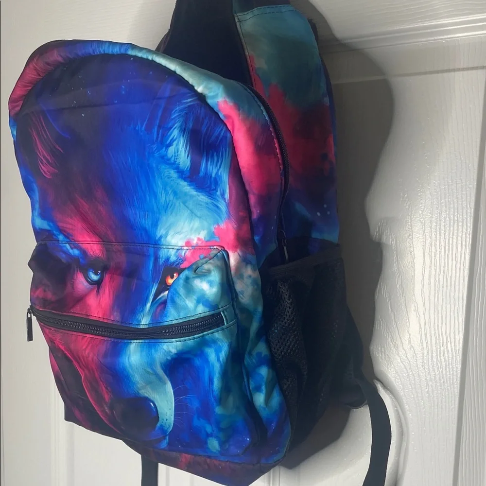 Vibrant Wolf Print Backpack